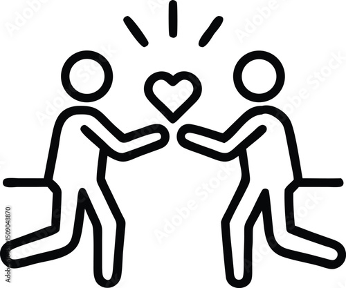Two line art people exchanging a heart symbol illustrating love and support in a minimalist style