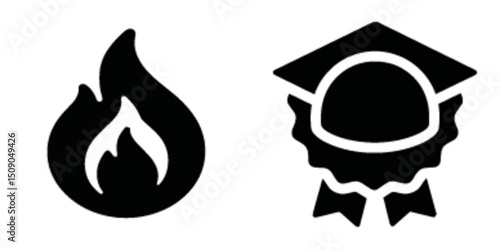 Flame Icon and Graduation Cap Symbol in Vector Art Style
