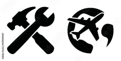 Creative Vector Drawing of Tools and Airplane for Travel and Repairs