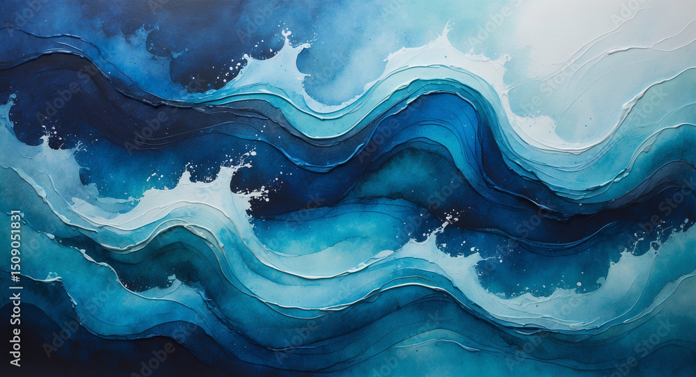 Fototapeta premium Abstract watercolor painting in varying shades of blue