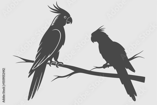 Elegant cockatoo silhouette illustration two birds on branch minimalist design