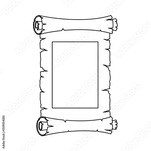 Old parchment scroll isolated on white background with a blank frame, perfect for adding your own text, message, or design elements to the vintage paper