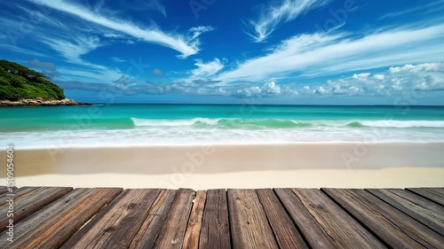 Serene Beachfront with Clear Blue Water and Cloudy Skies for Relaxation and Tranquility