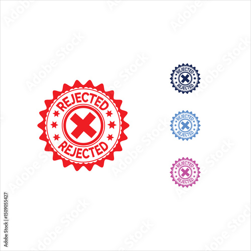 Rejected Stamp Graphic Design Element featuring a red cross signifying denial refusal or cancellation in various colors for website or app use.