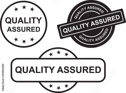 Set of Quality Assured Stamps and Badges in Black Vector Style