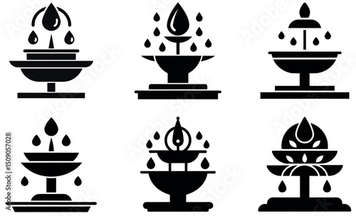 Fountain Silhouette Icon Pack Black and White Water Feature Graphics