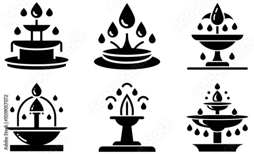 Fountain Silhouette Icon Pack Black and White Water Feature Graphics