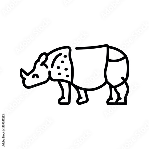 Indian rhinoceros black line icon for digital and print projects.