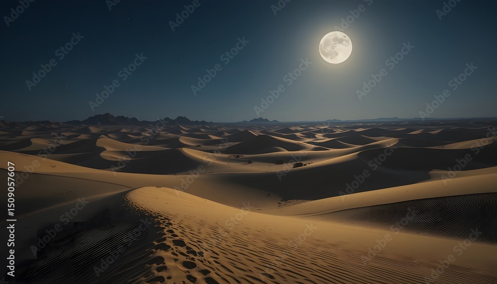 Naklejka premium Serene Desert Landscape Under a Full Moon