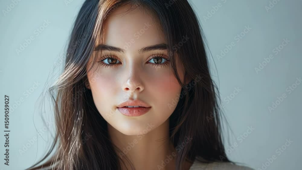 Portrait of a beautiful young woman with brown hair looking at camera, beauty, lifestyle, person. Portrait of a beautiful young woman with brown hair looking at camera, beauty, lifestyle, person.