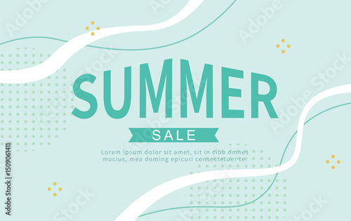 Green geometry summer template with wave lines and circle.