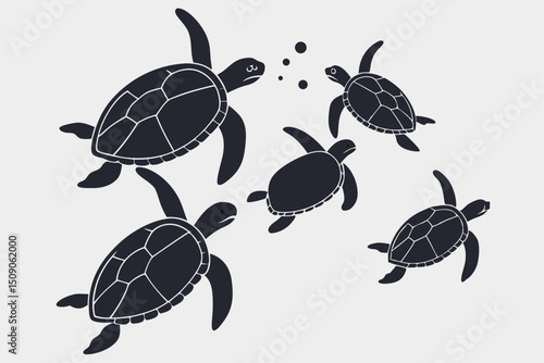 Sea turtles swimming in ocean flat design vector illustration graphic