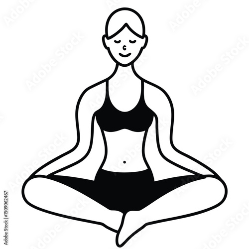 Serene Woman in Yoga Pose Vector Illustration of Mindfulness and Relaxation, Perfect for Wellness Websites, Meditation Apps, and Yoga Studios