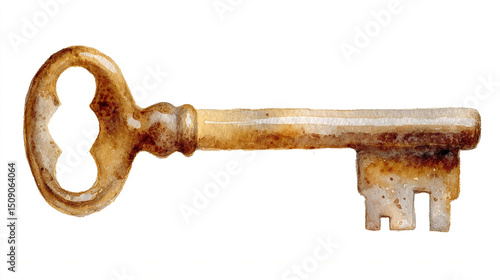 A lone watercolor brass key