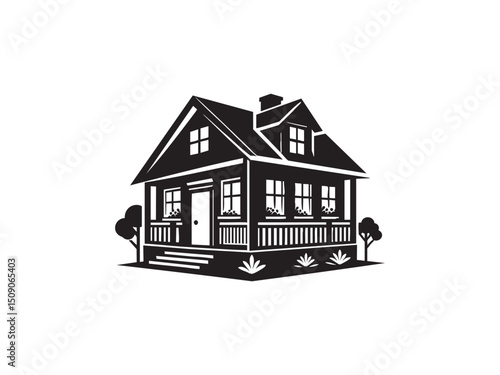 Black House Silhouette – Clean Vector Icon for Property, Architecture, and Home.