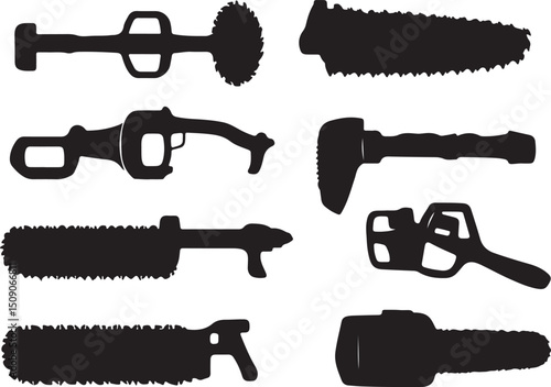Silhouette Vector Art: Chainsaws, Pole Saws, and Axes for Forestry, Logging, and Tree Care Projects
