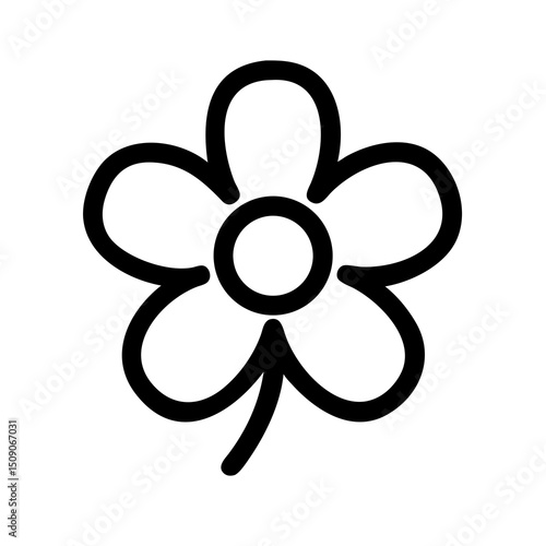 Simple Black and White Flower Icon with Five Petals and a Stem Isolated on a White Background Minimalist Design