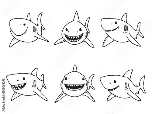 Great White Shark Line Art Set