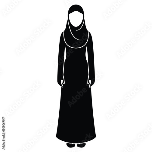 Vector Illustration of a Woman in Traditional Muslim Clothing Abaya and Hijab