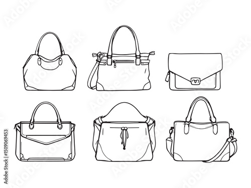Simple Line Art of Various Handbags in Minimalist Style