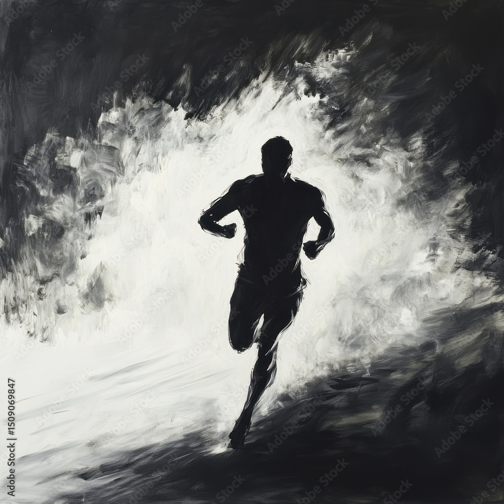 Obraz premium Runner Silhouette Emerging from Darkness