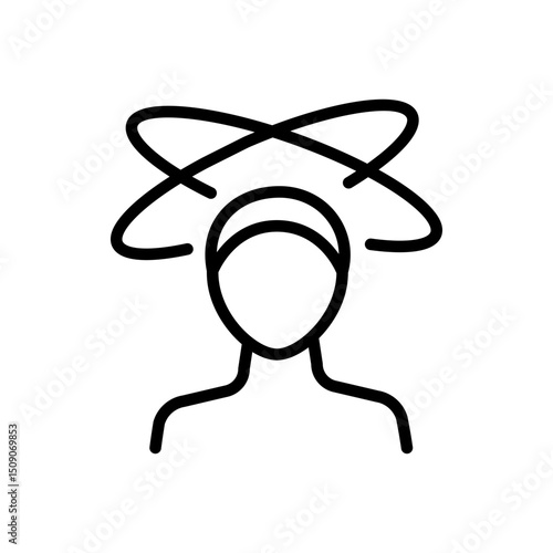 Dizziness, Migraine, Headache, Distracted Head Outline Icon. Front View. Woman Feel Dizzy Line Pictogram. PMS or menopause symptoms concept. Isolated Vector Illustration.