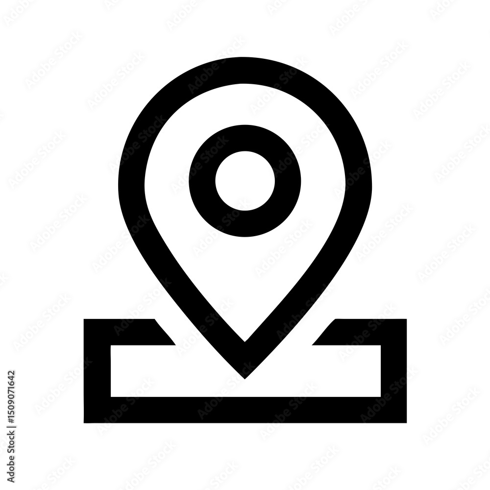 Simple Black and White Location Pin Icon with a Modern Base for Mapping and Navigation Purposes on a White Background Simple Black and White Location Pin Icon with a Modern Base for Mapping and Navigation Purposes on a White Background