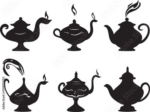 Silhouette Vector Art of Magic Lamps and Teapots Illustration Graphic Design Elements
