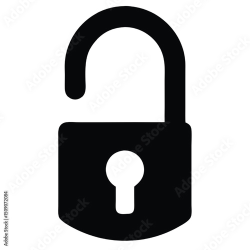 silhouette of an open padlock with curved shackle lifted  vector silhouette on white background 