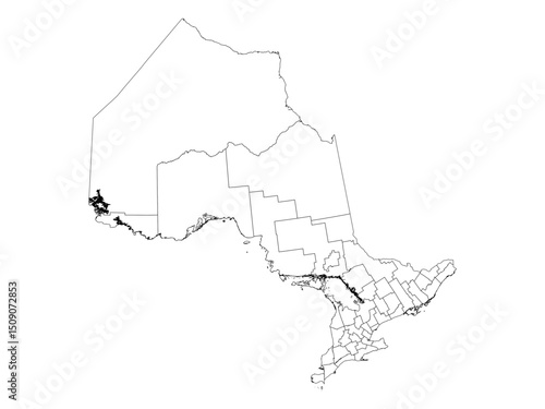 Ontario, Canada: Detailed Census Divisions Outline Map - Black Lines, Transparent Background SVG/PNG - Minimalist Regional Boundaries Vector