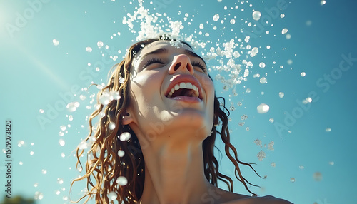 Refreshing Summer Splash: Woman Enjoying Water on a Sunny Day