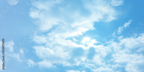 Blue soft sky clouds, light bright sunny, crystal effect background image, a storm canvas, Fresh air weather atmosphere, sunlight, landscape