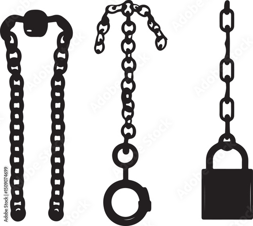 Black and White Vector Chains: Shackles, Padlock, and Restraints Illustration for Graphic Design