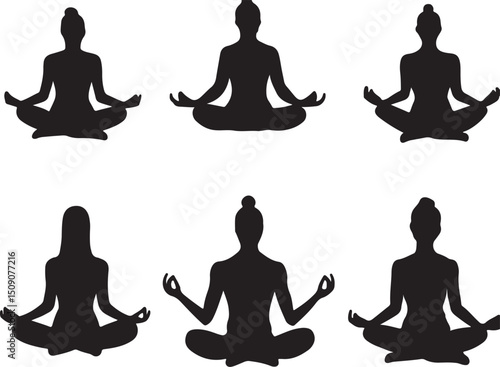 Yoga Poses Silhouettes: Meditation, Mindfulness, Wellness Vector Art, Zen Exercise, Lotus Position