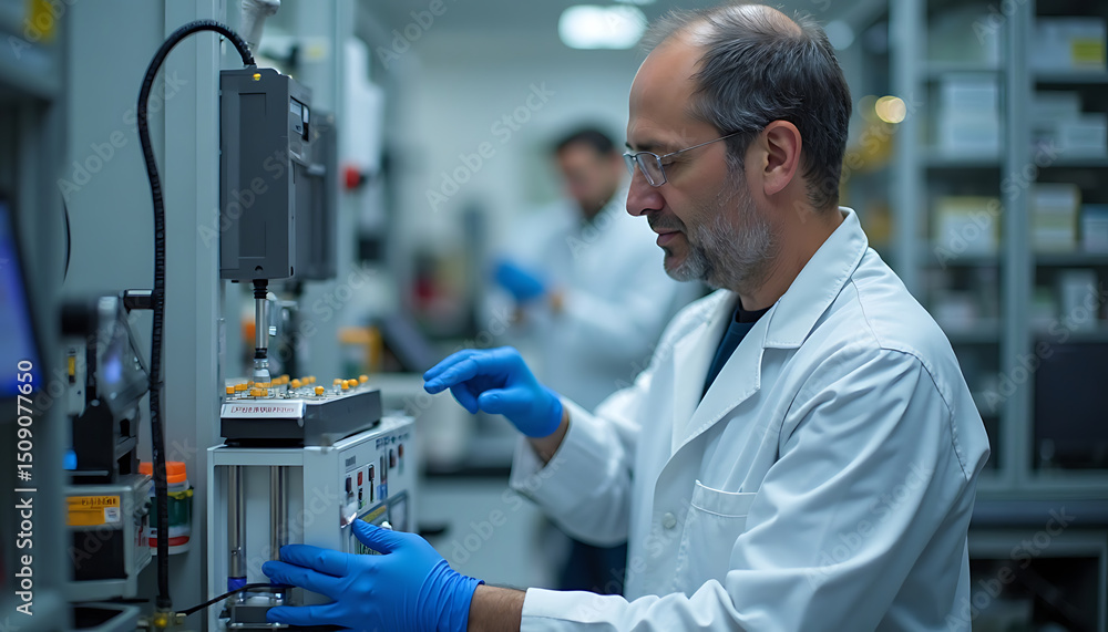Scientist Working with Equipment in Laboratory Scientist Working with Equipment in Laboratory