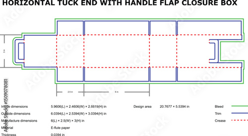Horizontal tuck end box with handle flap closure diagram