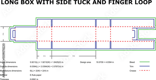 Long box packaging design template side tuck finger loop e flute paper