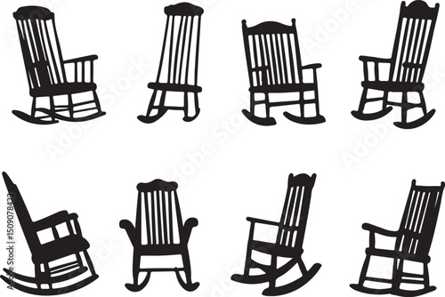 Rocking Chairs Silhouette Vector Art: Antique Furniture, Vintage Decor, Home Design Elements