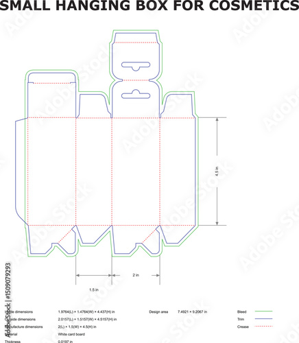 Small hanging box template for cosmetics packaging design