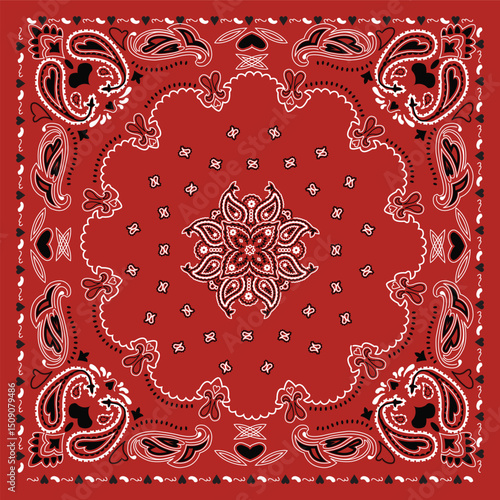Red color, paisley   bandana print vectör design