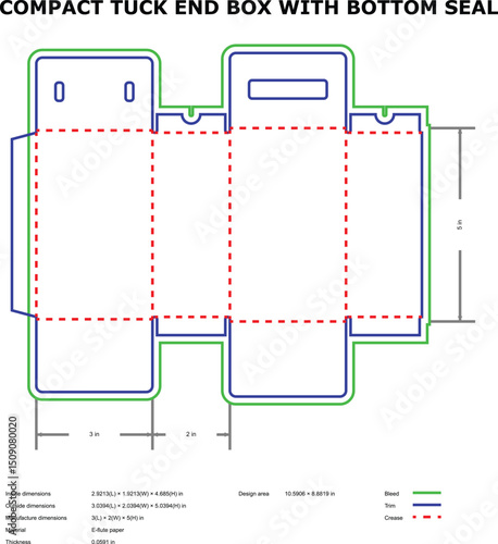 Compact tuck end box with bottom seal diagram template