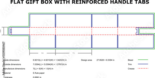 Flat gift box design template reinforced handle tabs e flute paper