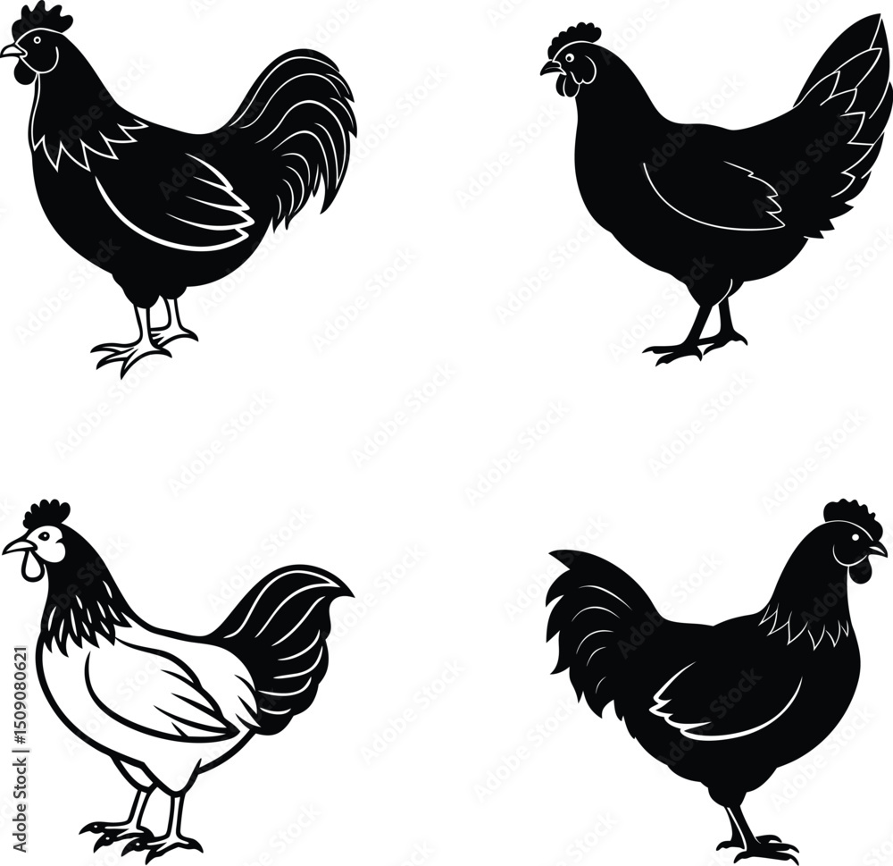 Fototapeta premium set of chickens vector silhouettes