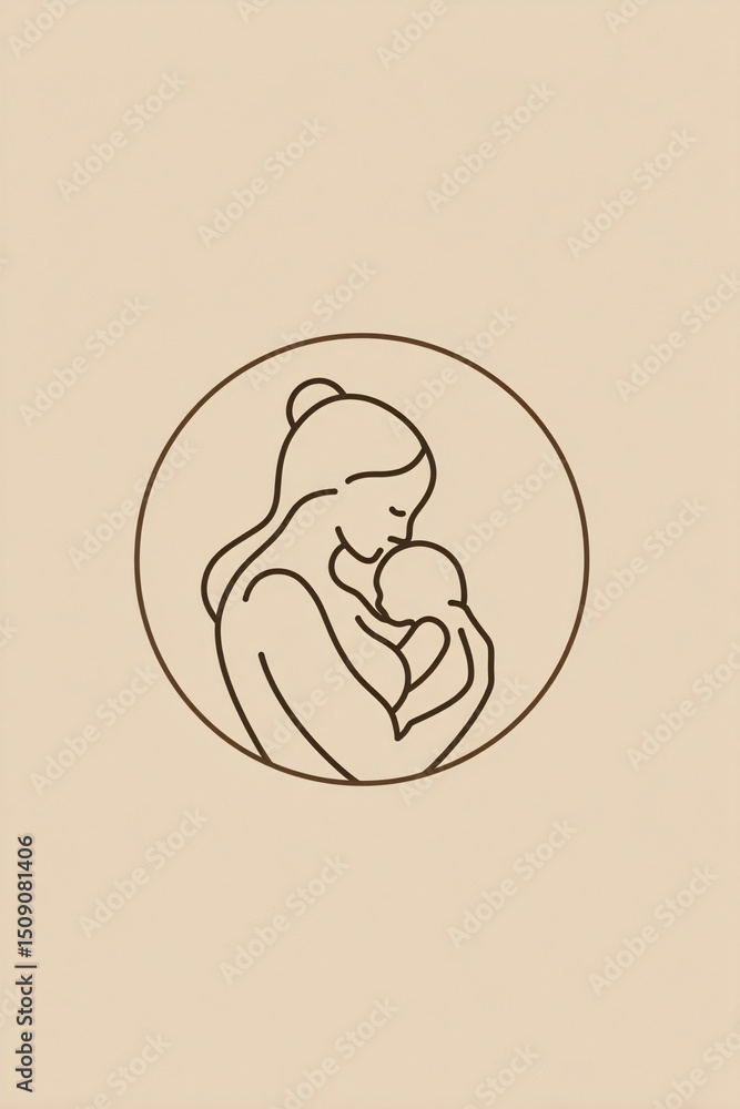 Minimalist line art of mother breastfeeding infant Minimalist line art of mother breastfeeding infant