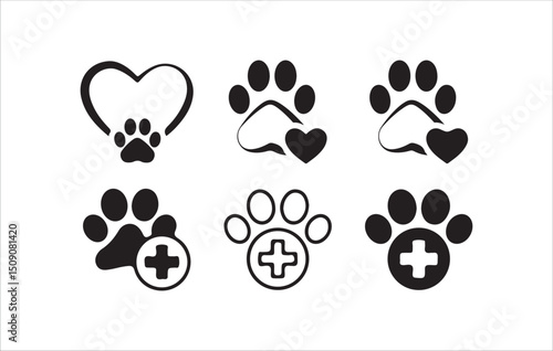 Paw print icon. Pet animal health care insurance symbol. Dog or cat footprint mark vector.  Cat or dog paw icon. Victor illustration eps 10