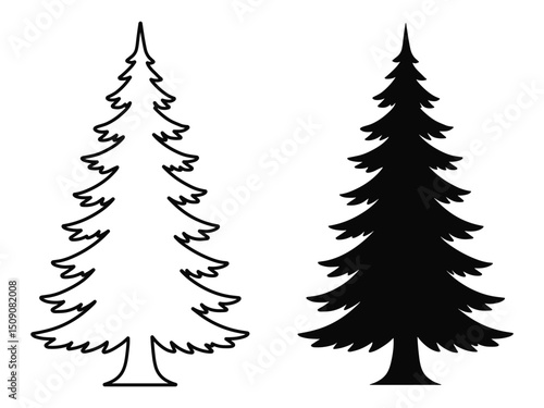 Vector Pine Tree Silhouette and Outline Illustration – Evergreen Tree Design