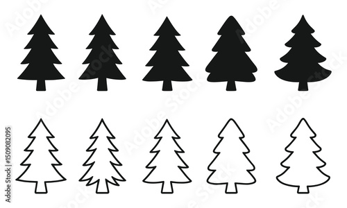 Vector Pine Tree Silhouette and Outline Illustration – Evergreen Tree Design