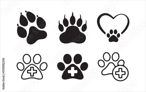 Paw print icon. Pet animal health care insurance symbol. Dog or cat footprint mark vector.  Cat or dog paw icon. Victor illustration eps 10