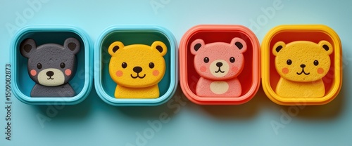 Cute cartoon bear icons in square containers
