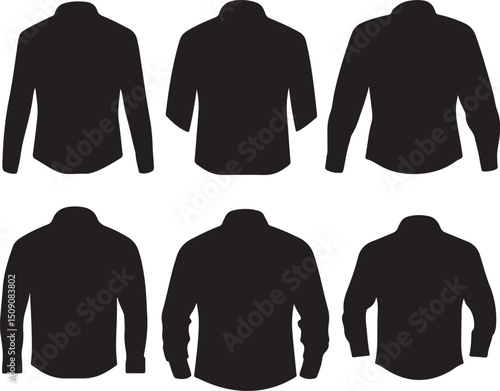 Shirt Silhouettes: Black & White Vector Graphics of Long Sleeve, Short Sleeve Button Down Shirts